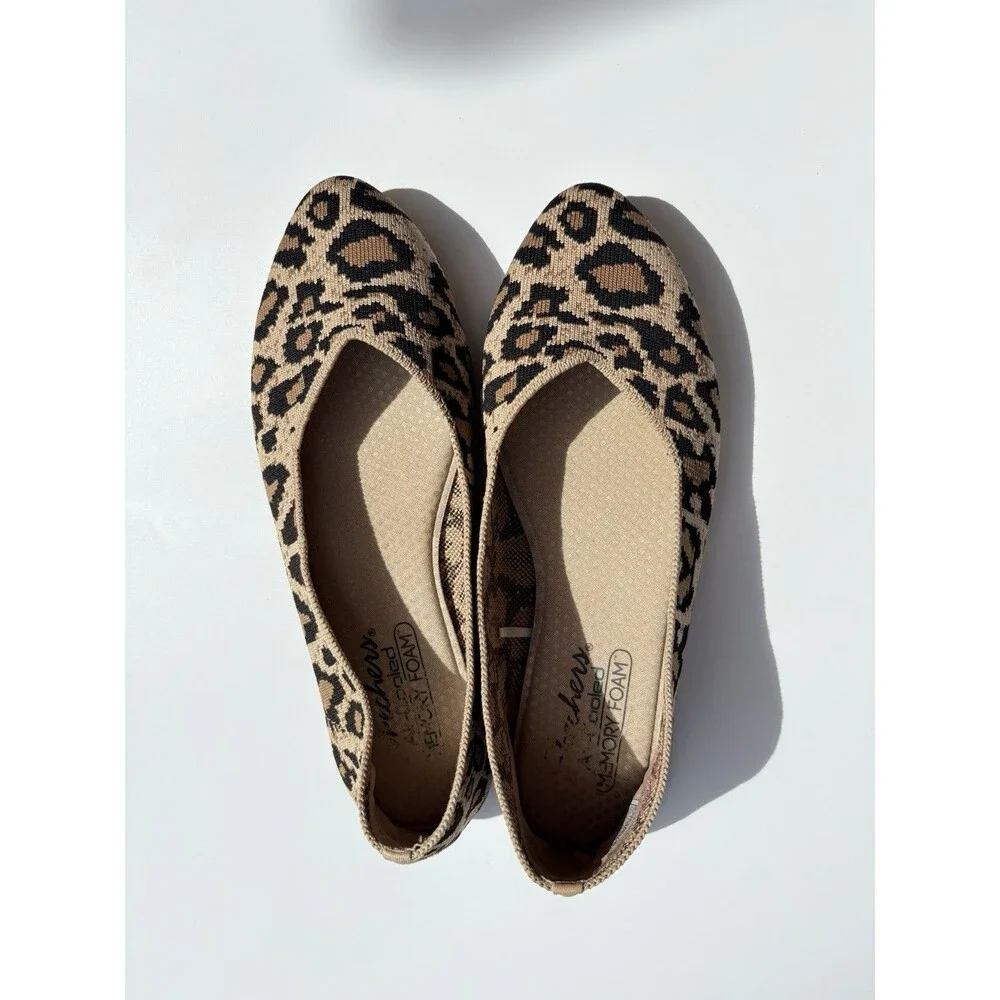 Skechers Womens 8.5 Cleo Claw-Some Ballet Flats Leopard Fabric Pointed Shoes